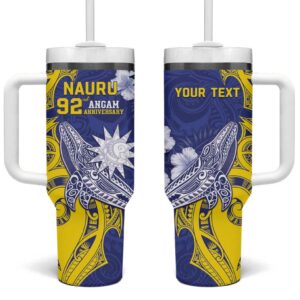 Nauru 92nd Anniversary Of Angam Polynesian Whale Custom Stanley Quencher 40oz Stainless Steel Tumbler With Handle - Threewoofs