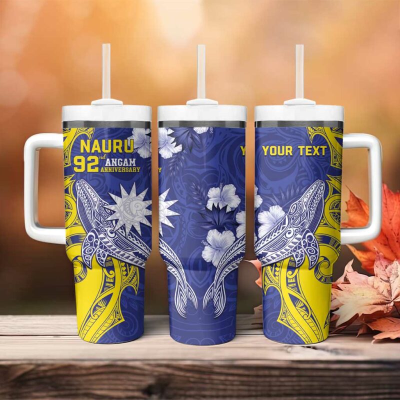 Nauru 92nd Anniversary Of Angam Polynesian Whale Custom Stanley Quencher 40oz Stainless Steel Tumbler With Handle - Threewoofs - Image 4
