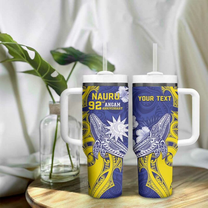 Nauru 92nd Anniversary Of Angam Polynesian Whale Custom Stanley Quencher 40oz Stainless Steel Tumbler With Handle - Threewoofs - Image 9