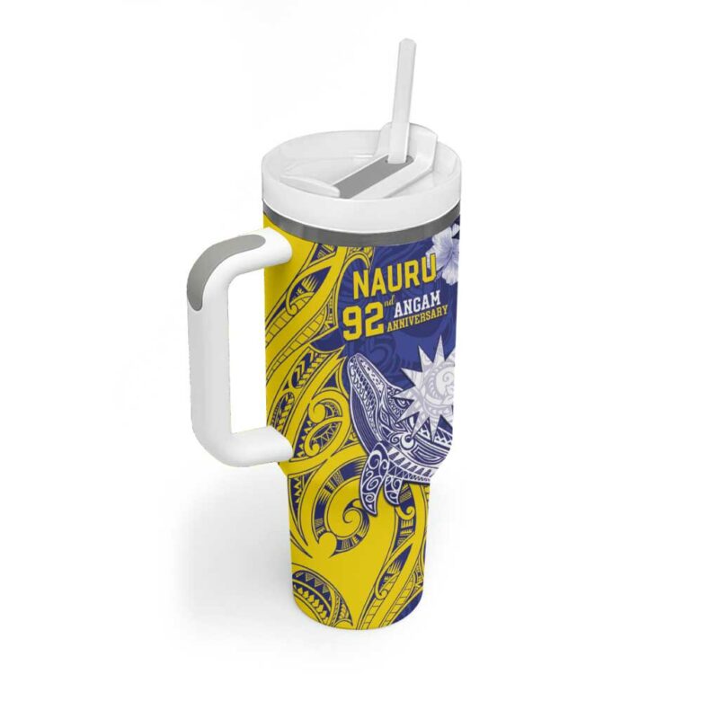 Nauru 92nd Anniversary Of Angam Polynesian Whale Custom Stanley Quencher 40oz Stainless Steel Tumbler With Handle - Threewoofs - Image 2