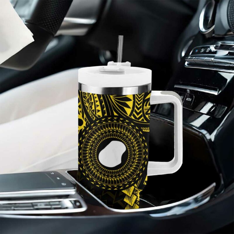 Nauru Naoero Map With Polynesian Tropical Flowers Custom Stanley Quencher 40oz Stainless Steel Tumbler With Handle - Threewoofs - Image 8