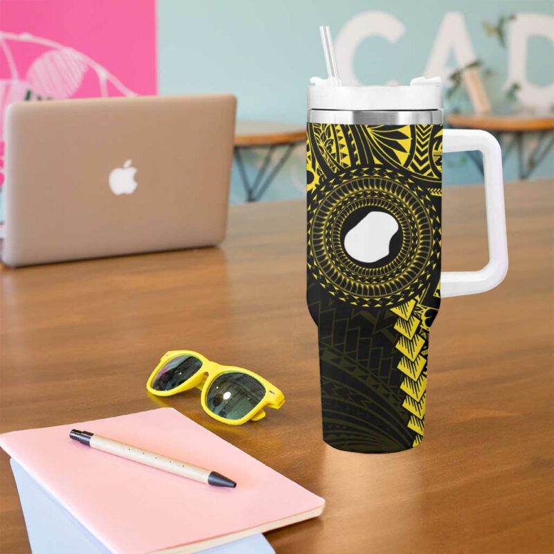 Nauru Naoero Map With Polynesian Tropical Flowers Custom Stanley Quencher 40oz Stainless Steel Tumbler With Handle - Threewoofs - Image 5