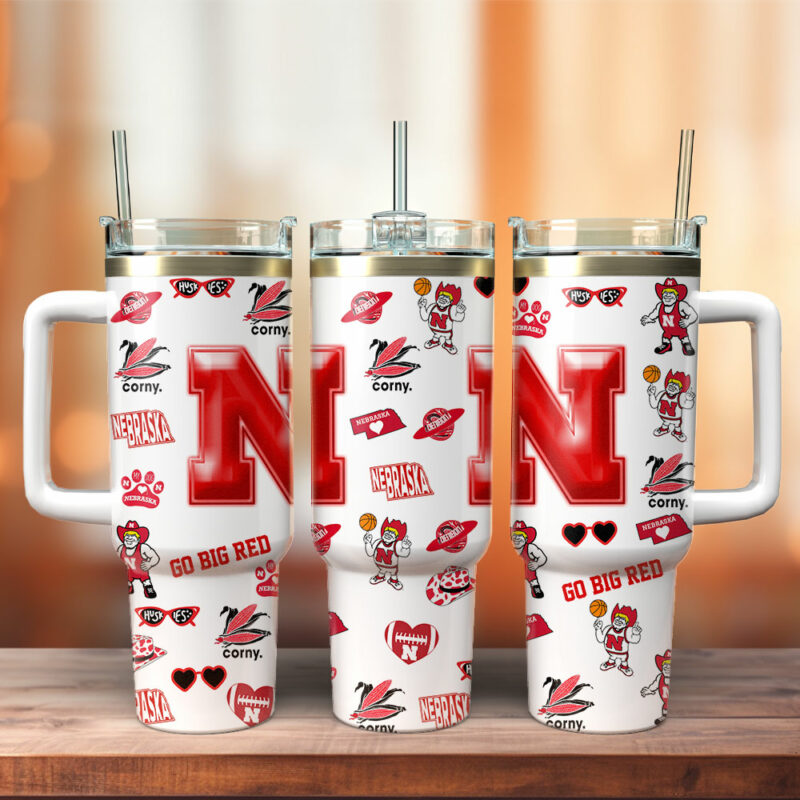 Nebraska Cornhuskers NCAA Custom Stanley Quencher 40oz Stainless Steel Tumbler With Handle - Threewoofs