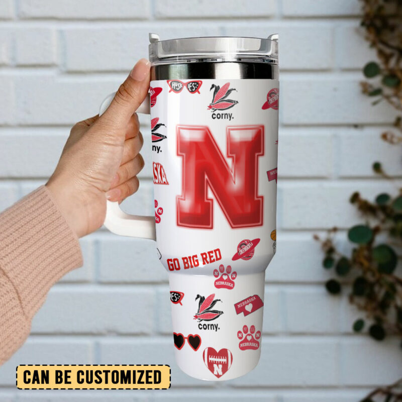 Nebraska Cornhuskers NCAA Custom Stanley Quencher 40oz Stainless Steel Tumbler With Handle - Threewoofs - Image 3