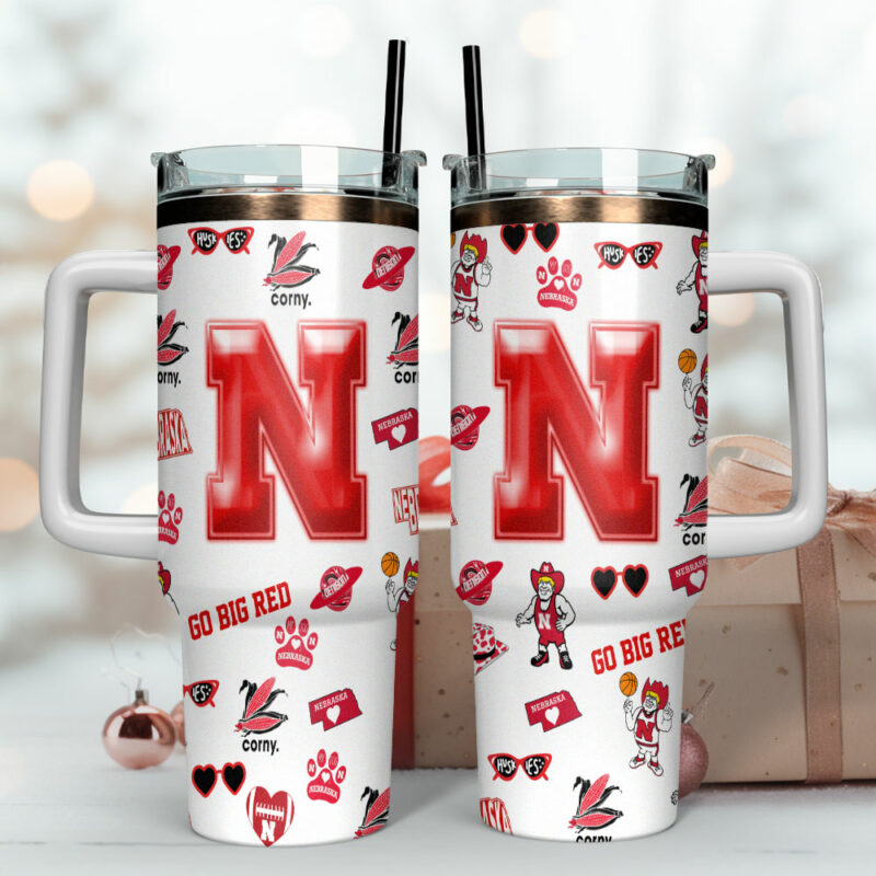 Nebraska Cornhuskers NCAA Custom Stanley Quencher 40oz Stainless Steel Tumbler With Handle - Threewoofs - Image 4