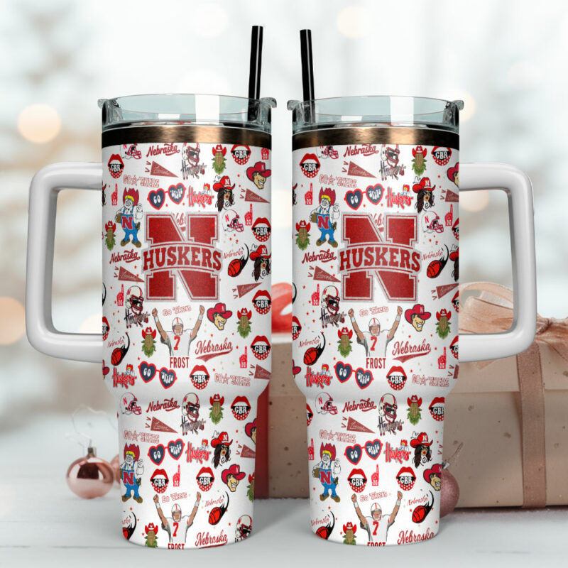 Nebraska Cornhuskers NCAA Sports Custom Stanley Quencher 40oz Stainless Steel Tumbler With Handle - Threewoofs - Image 4