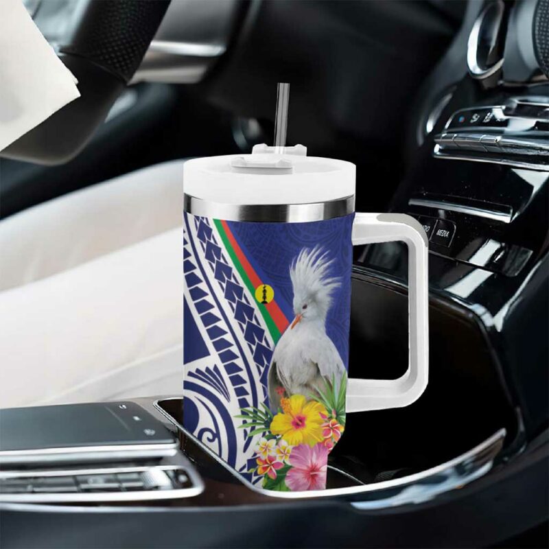 New Caledonia Kagu Bird Polynesian Tropical Flowers Custom Stanley Quencher 40oz Stainless Steel Tumbler With Handle - Threewoofs - Image 8