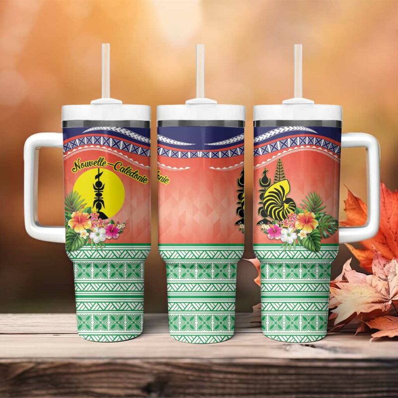 New Caledonia Nautilus Shell Polynesian Tropical Flowers Custom Stanley Quencher 40oz Stainless Steel Tumbler With Handle - Threewoofs - Image 4