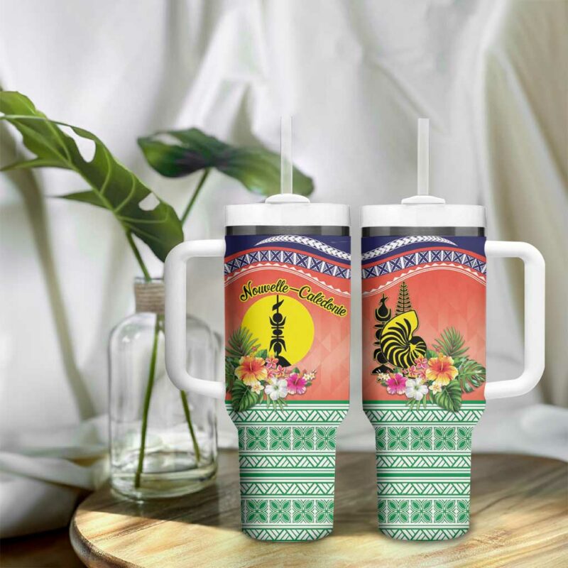 New Caledonia Nautilus Shell Polynesian Tropical Flowers Custom Stanley Quencher 40oz Stainless Steel Tumbler With Handle - Threewoofs - Image 9