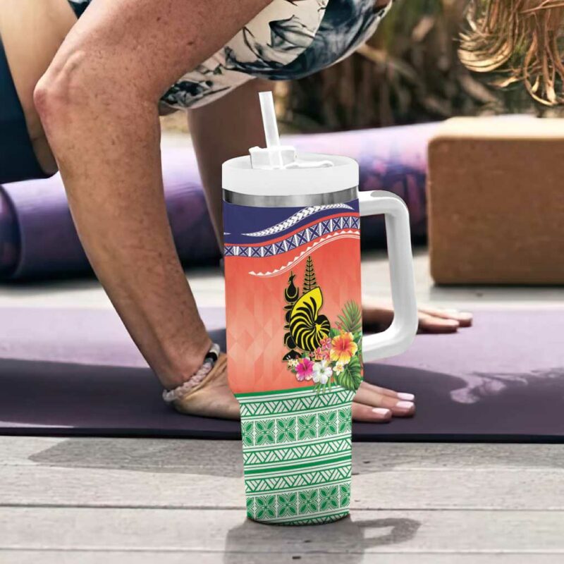 New Caledonia Nautilus Shell Polynesian Tropical Flowers Custom Stanley Quencher 40oz Stainless Steel Tumbler With Handle - Threewoofs - Image 6