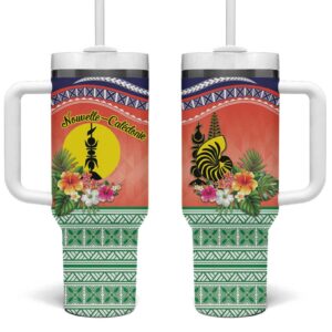 New Caledonia Nautilus Shell Polynesian Tropical Flowers Custom Stanley Quencher 40oz Stainless Steel Tumbler With Handle - Threewoofs