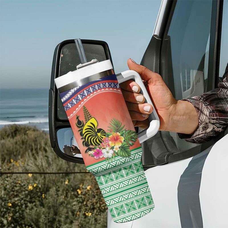 New Caledonia Nautilus Shell Polynesian Tropical Flowers Custom Stanley Quencher 40oz Stainless Steel Tumbler With Handle - Threewoofs - Image 7