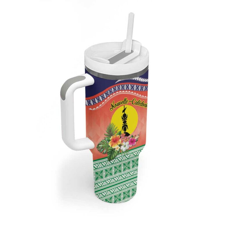 New Caledonia Nautilus Shell Polynesian Tropical Flowers Custom Stanley Quencher 40oz Stainless Steel Tumbler With Handle - Threewoofs - Image 2
