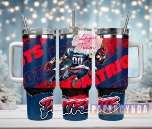 Patriots Fan Tumbler with Handle and Straw - Insulated Sports Mug