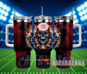 Skull Flame Football Tumbler with Handle - Perfect for Game Day Enthusiasts