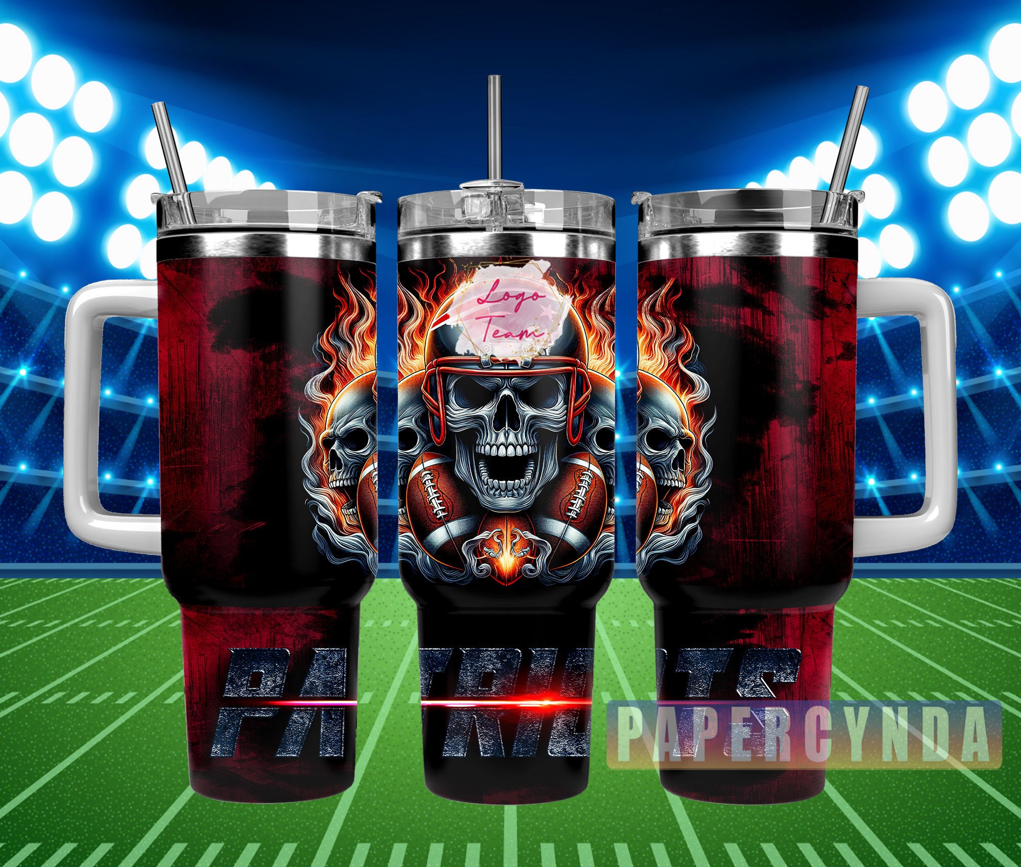 Skull Flame Football Tumbler with Handle - Perfect for Game Day Enthusiasts