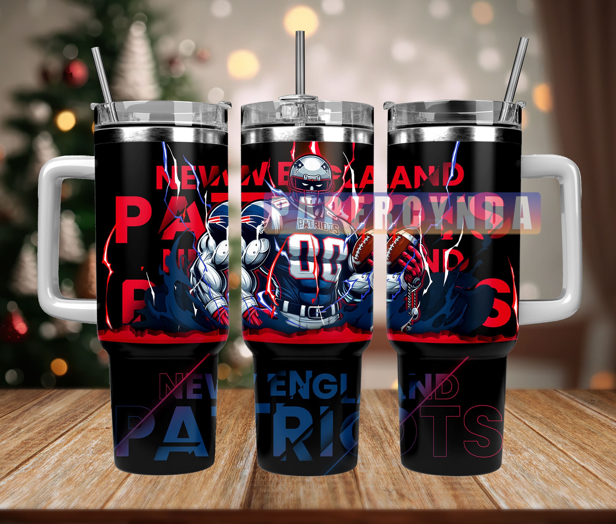 Patriots-Themed Insulated Tumbler with Handle & Straw - Ultimate Fan Gift
