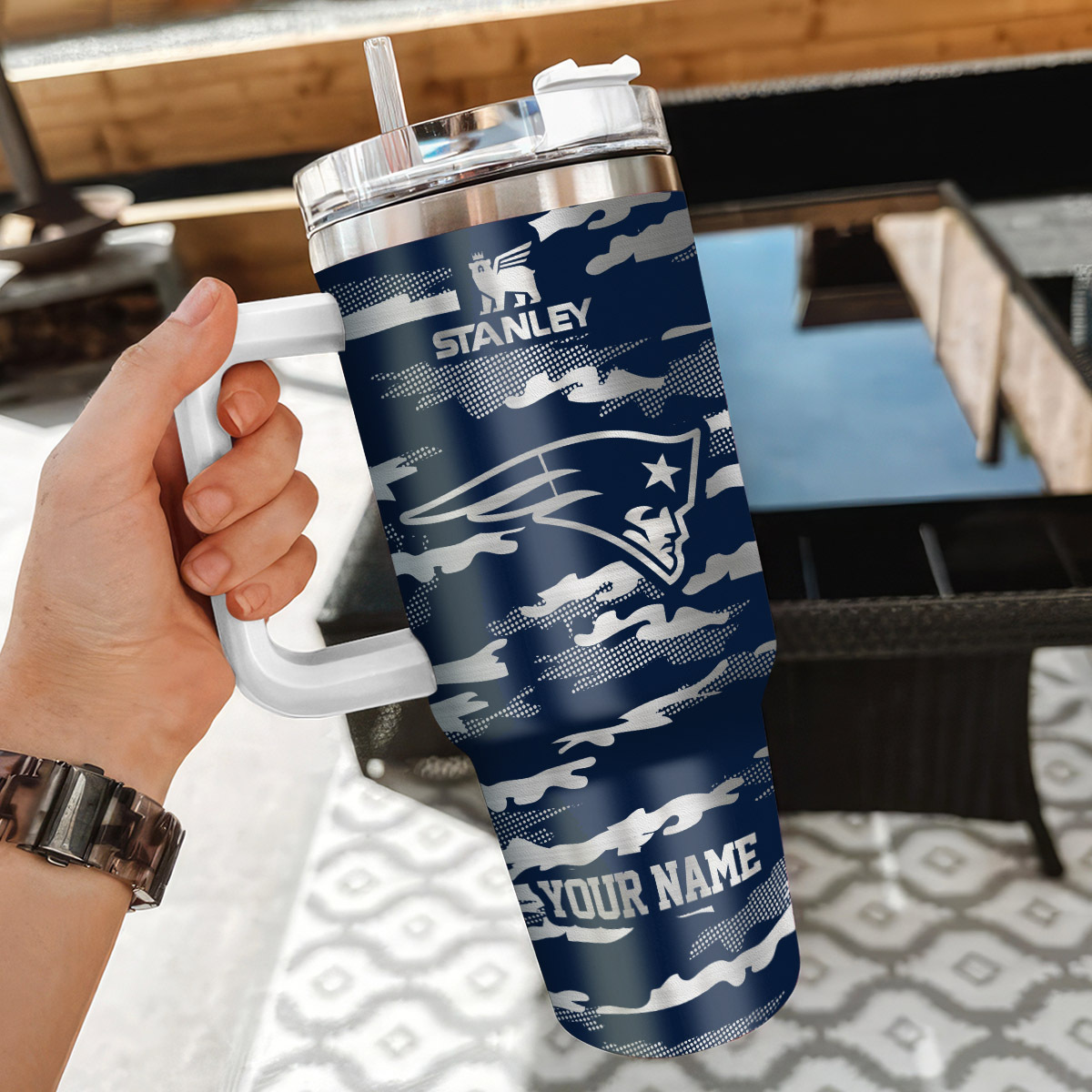 Personalized New England Patriots Tumbler - Custom Name Insulated Mug - Image 3