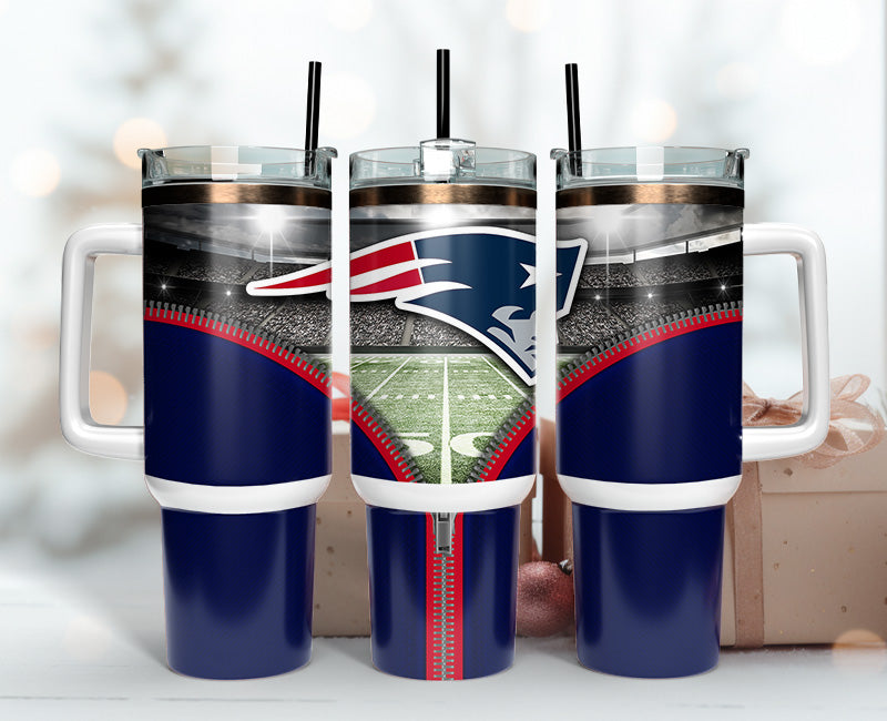 Patriots Fan Travel Tumbler with Handle - Insulated 40oz Mug for Game Day