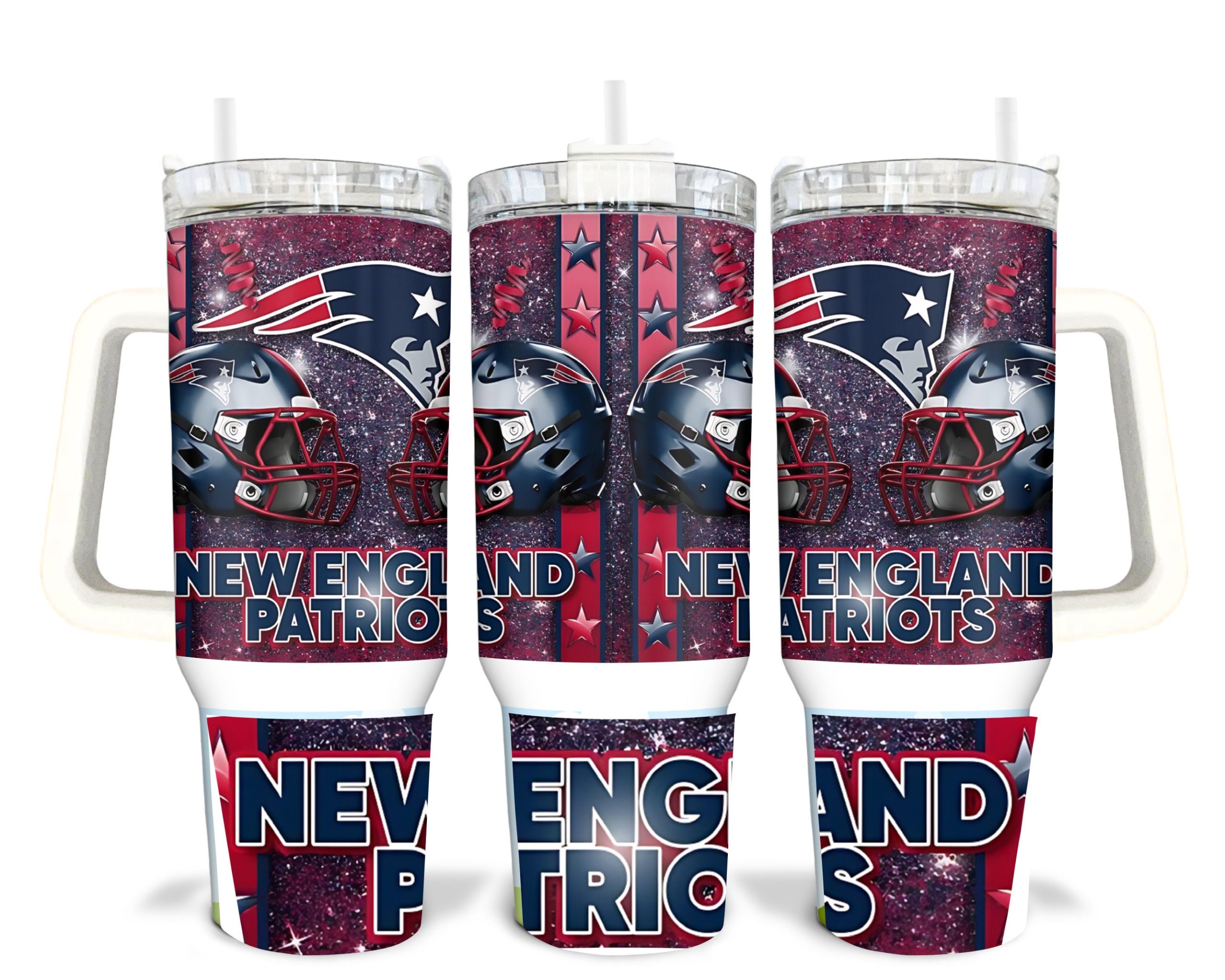 New England Patriots Glitter Tumbler with Handle - Perfect for Fans!