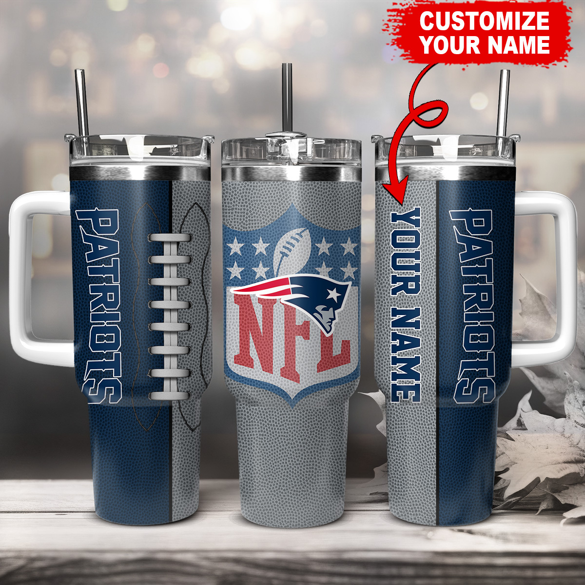 Customizable NFL Team Tumbler with Handle - Personalized Sports Fan Gift
