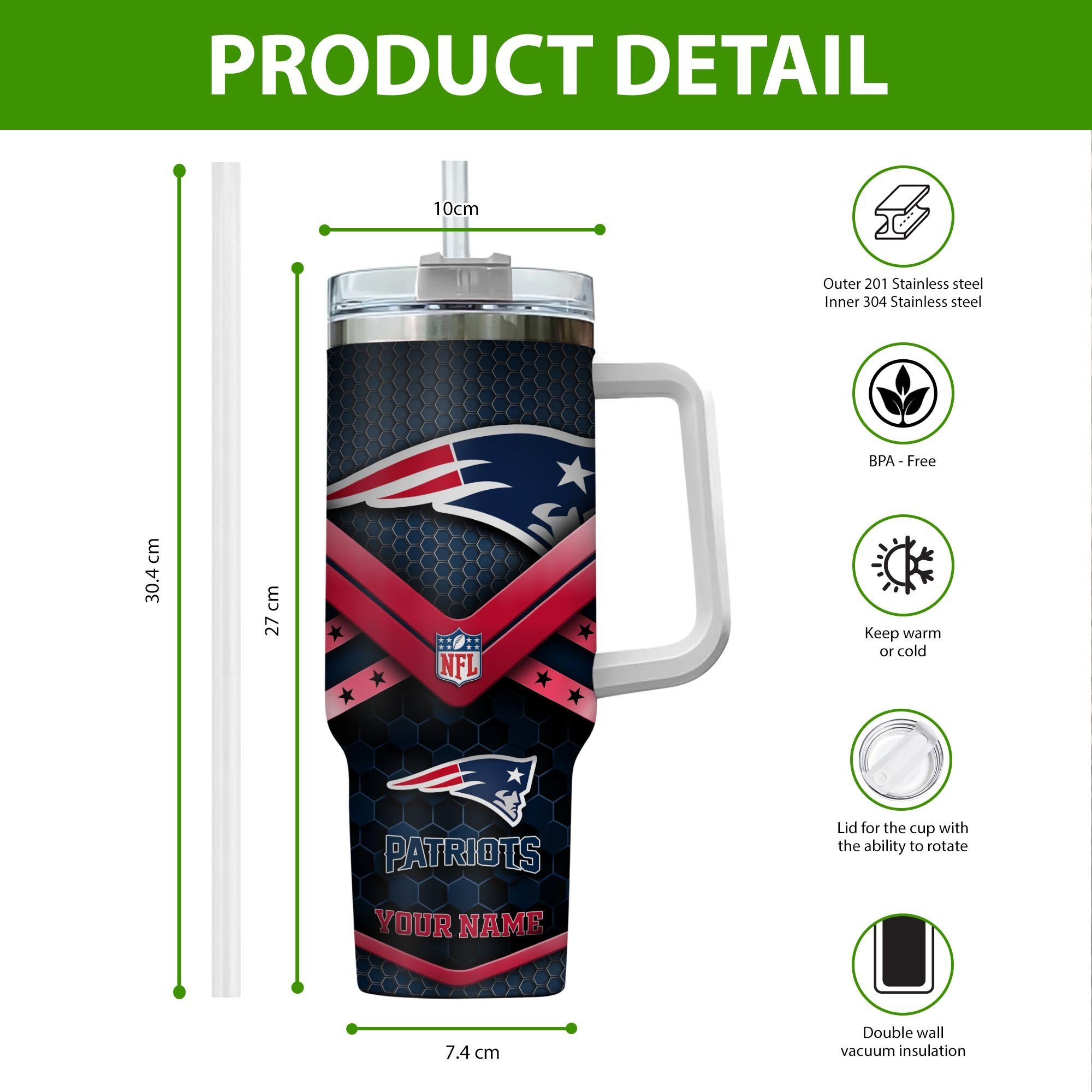 Custom NFL Tumbler with Handle - Personalized Football Fan Gift - Image 2