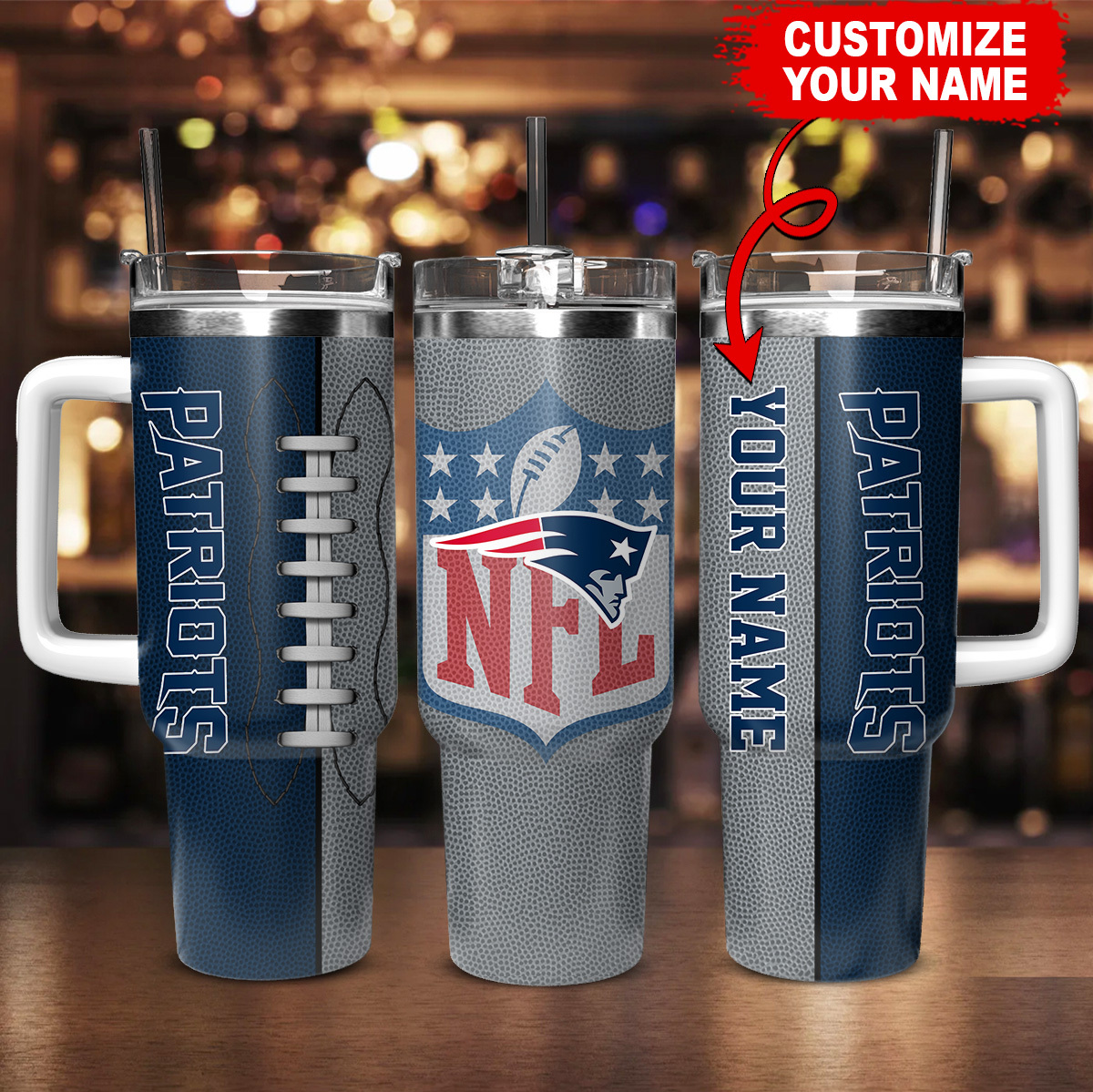 Customizable NFL Team Tumbler with Handle - Personalized Sports Fan Gift - Image 2