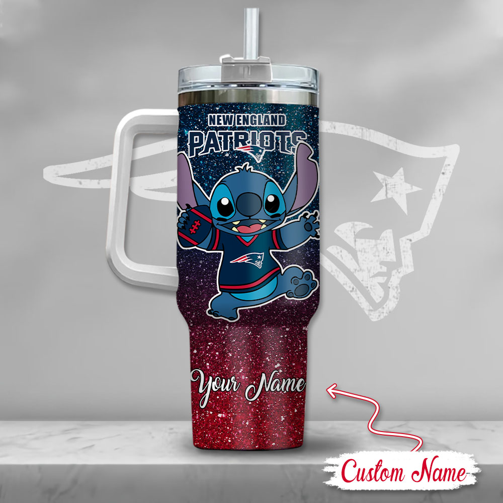 Custom Name New England Patriots Tumbler - Cute Alien Design, Perfect Gift for Fans - Image 3