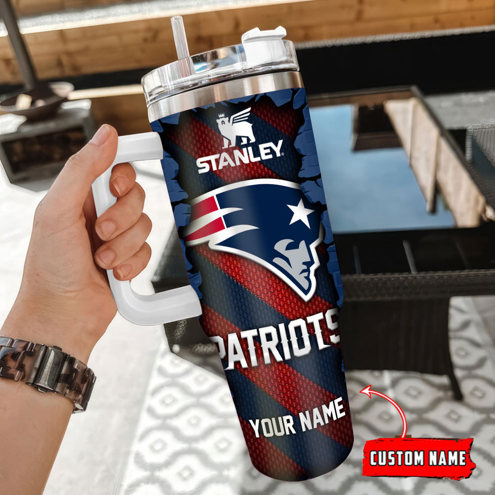 Custom Name Stanley Tumbler - Patriots Edition with Handle & Straw - Image 3