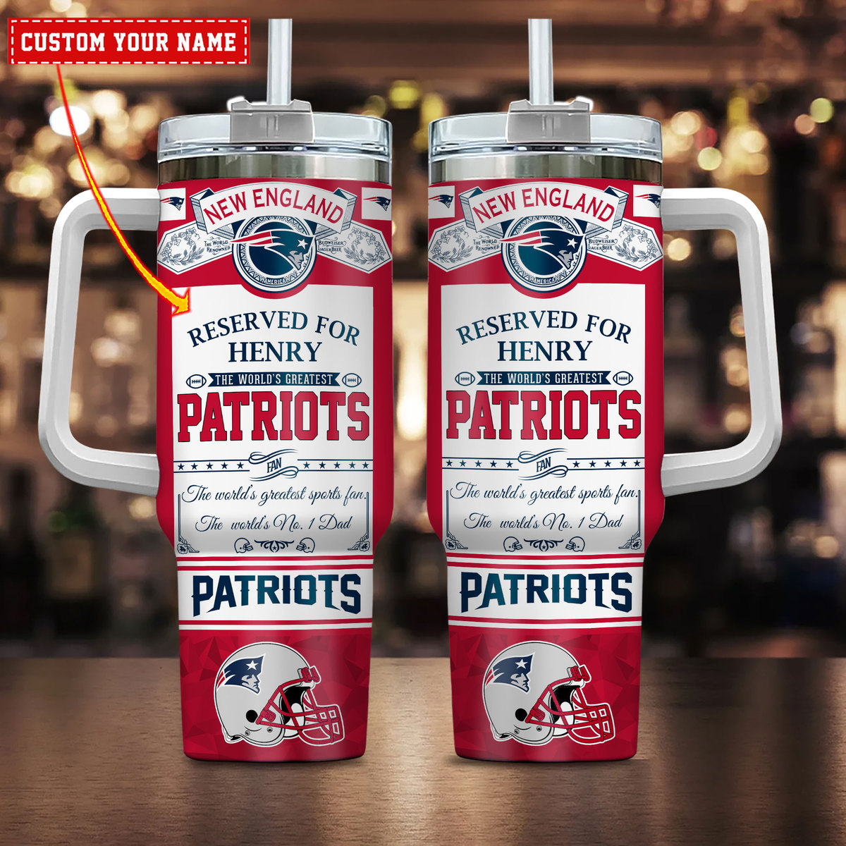 Customizable New England Patriots Tumbler Mug with Straw - Perfect Gift for Fans