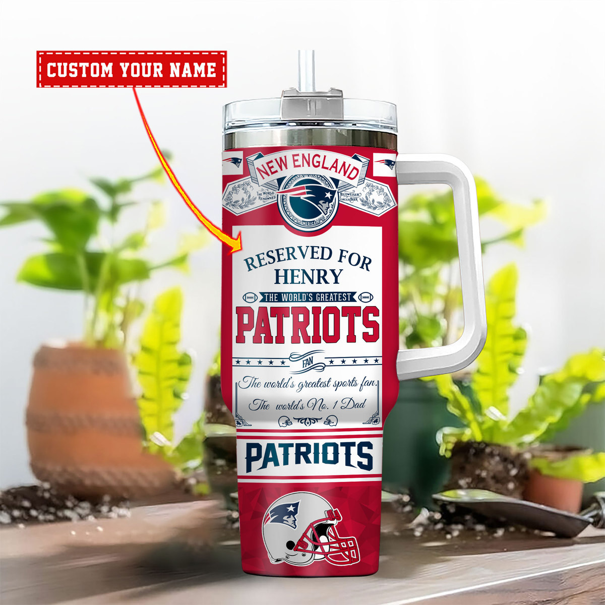 Customizable New England Patriots Tumbler Mug with Straw - Perfect Gift for Fans - Image 2