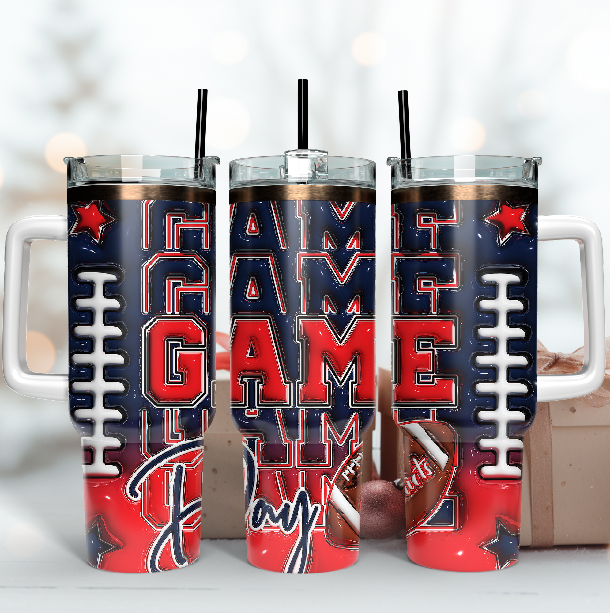 Football Game Day Tumbler - Double-Walled Insulated Mug with Straw