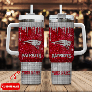 New England Patriots NFL Glitter Custom Stanley Quencher 40oz Stainless Steel Tumbler With Handle - Threewoofs