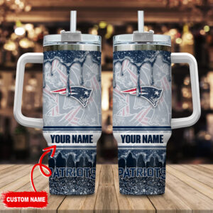 Personalized Patriots Tumbler with Handle & Straw - Custom Name