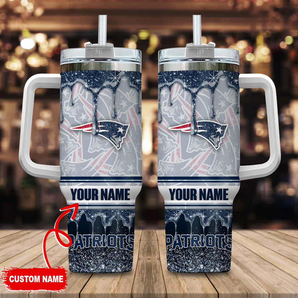 Personalized Patriots Tumbler with Handle & Straw - Custom Name