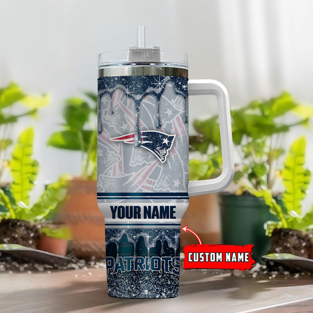 Personalized Patriots Tumbler with Handle & Straw - Custom Name - Image 2