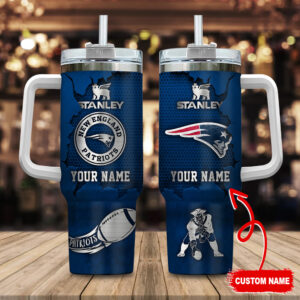 Custom New England Patriots Tumbler with Handle & Straw - Personalized Gift