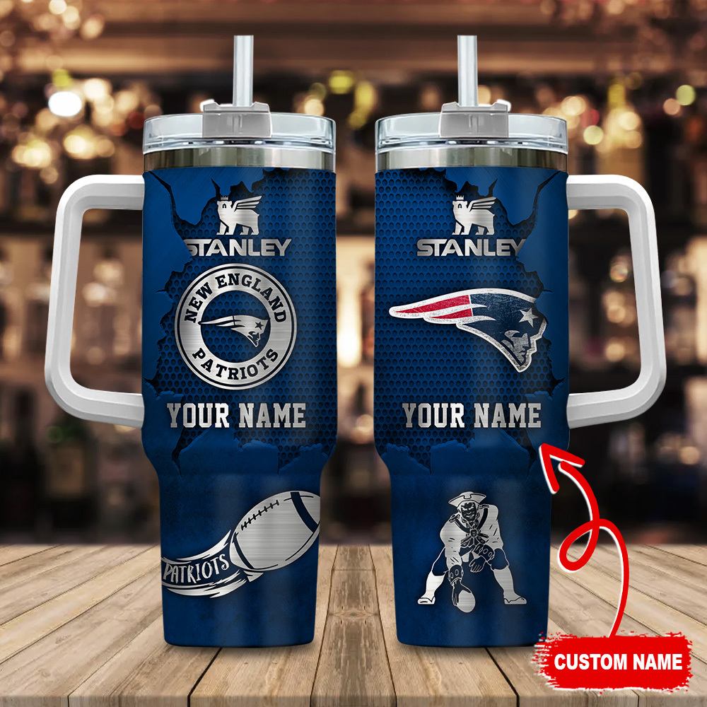Custom New England Patriots Tumbler with Handle & Straw - Personalized Gift