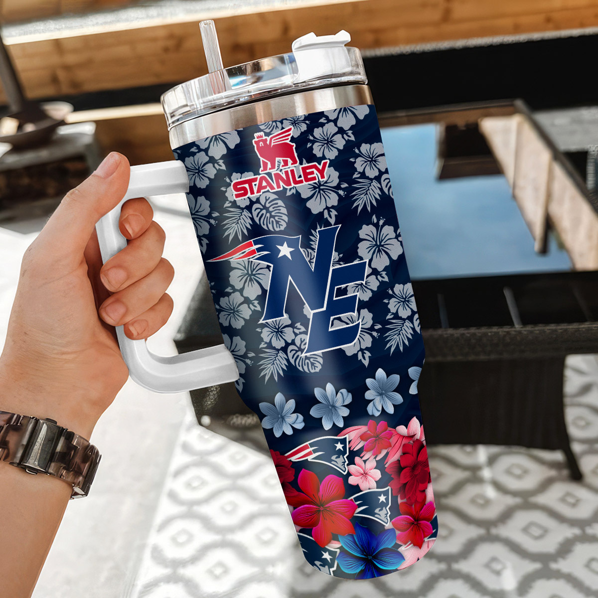 Customizable Floral Team Logo Tumbler with Handle - Personalized Gift - Image 3