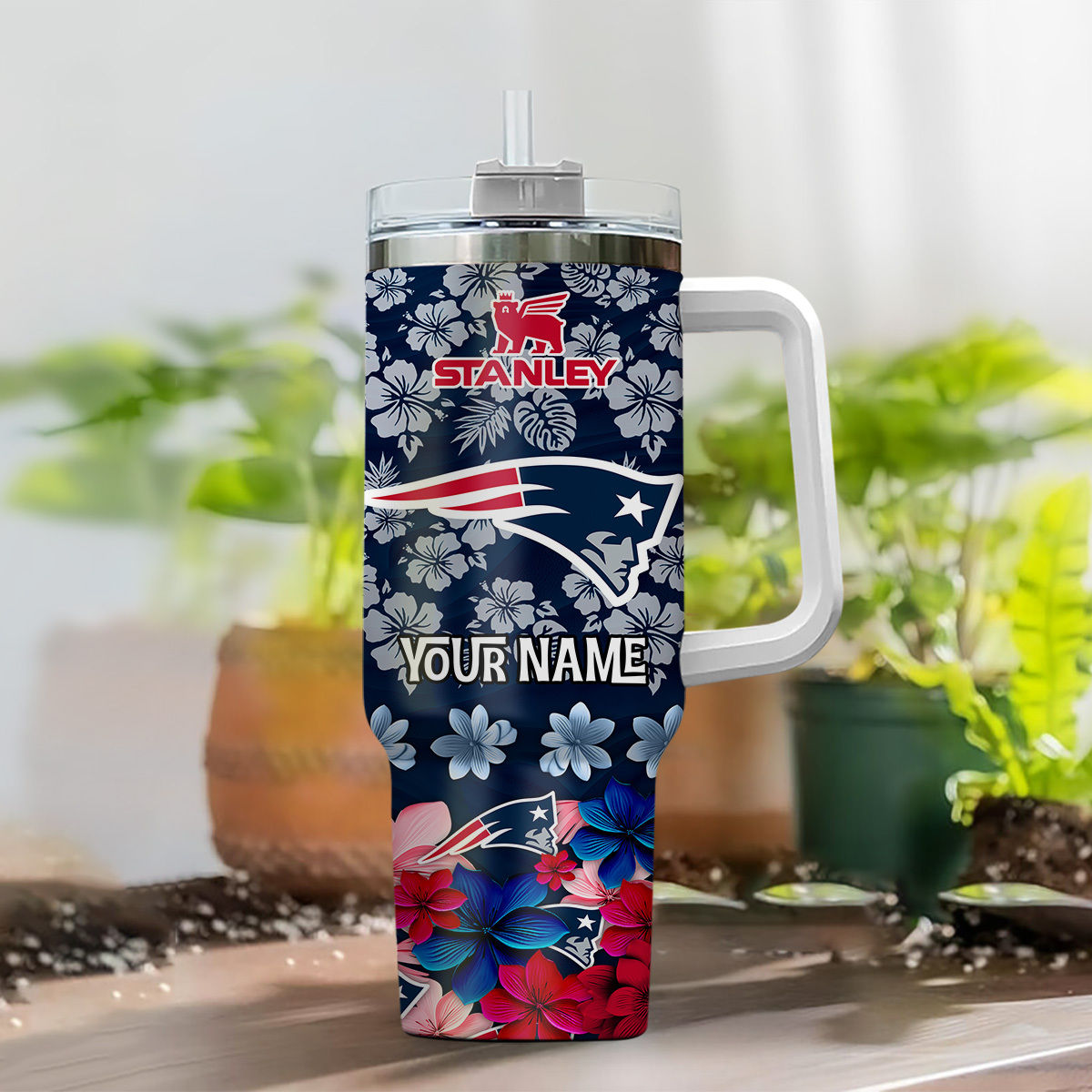 Customizable Floral Team Logo Tumbler with Handle - Personalized Gift - Image 2