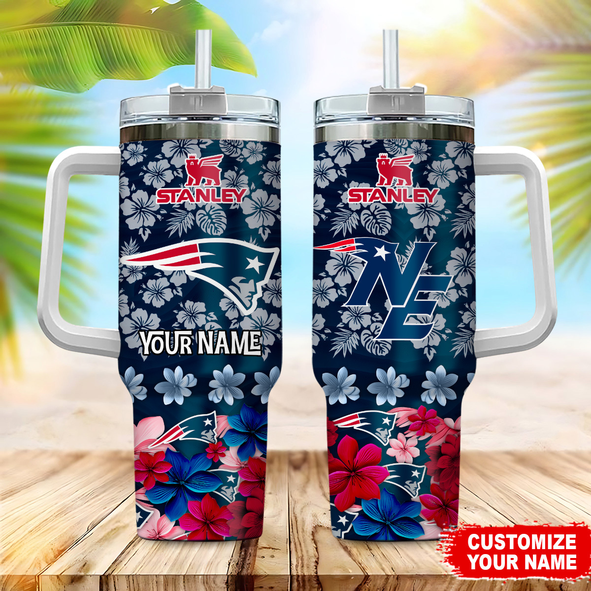 Customizable Floral Team Logo Tumbler with Handle - Personalized Gift