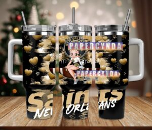 Cute New Orleans Themed Tumbler with Handle and Straw - Heart and Cartoon Design