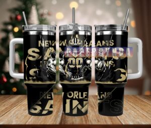 New Orleans Saints Tumbler – Stainless Steel, Insulated Travel Mug with Straw & Handle