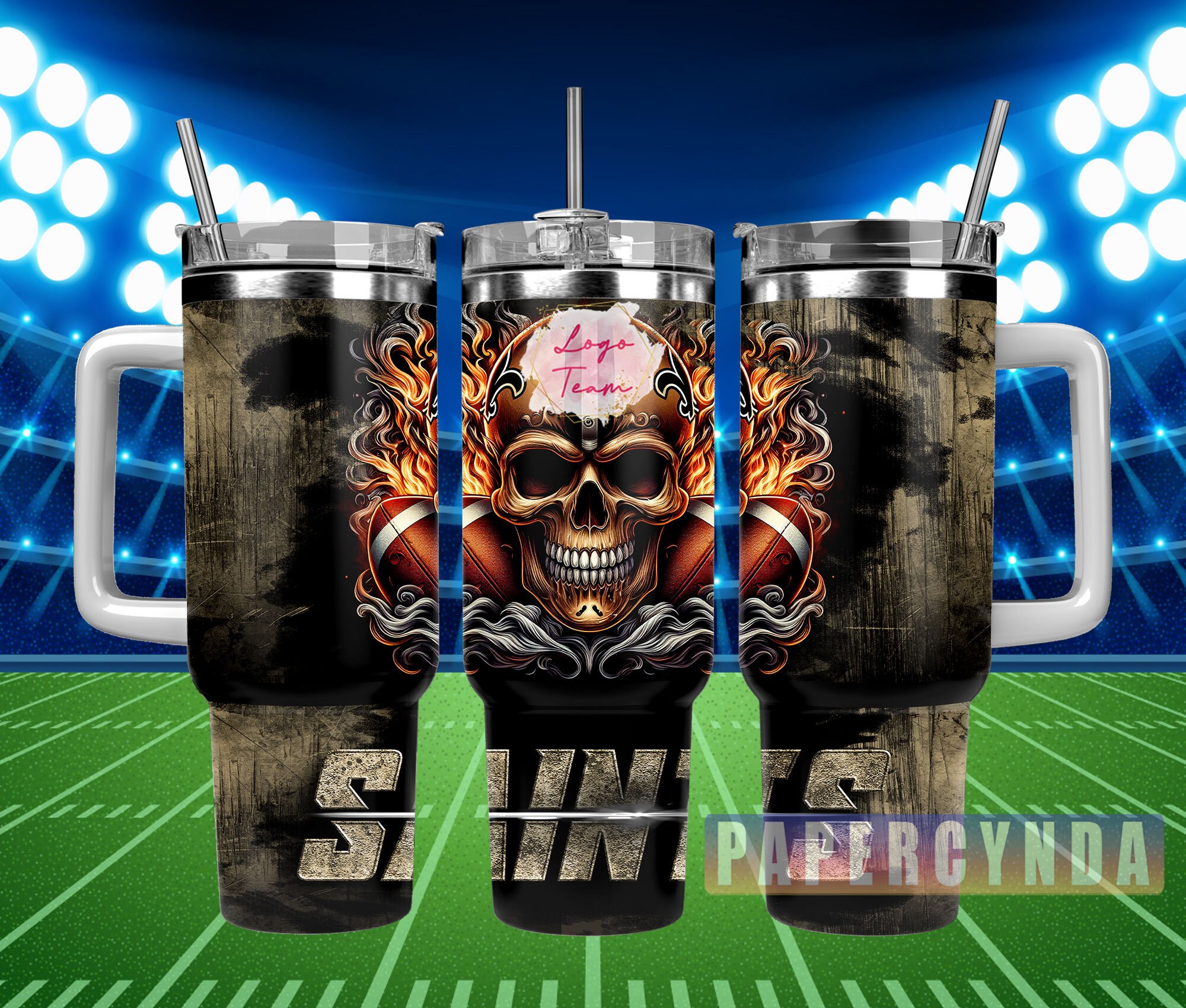 Skull & Flames Football Tumbler Mug - Unique Sports Fan Gift