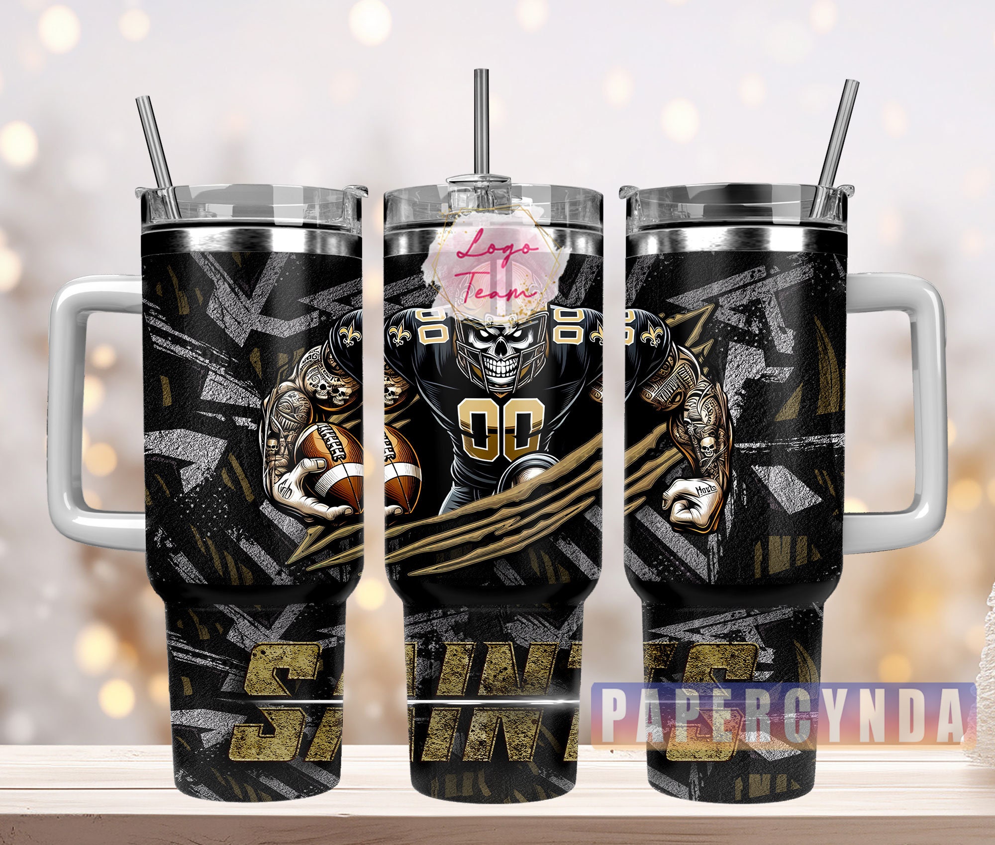 Stainless Steel Football Tumbler with Skull Design - Perfect for Fans