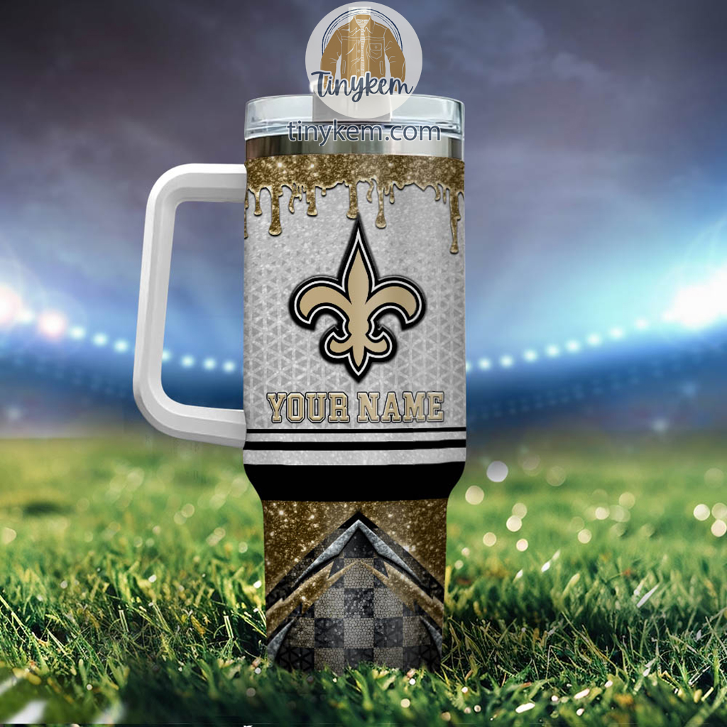 Customizable New Orleans Saints Tumbler Mug with Handle & Straw - Personalized Gift - Image 3