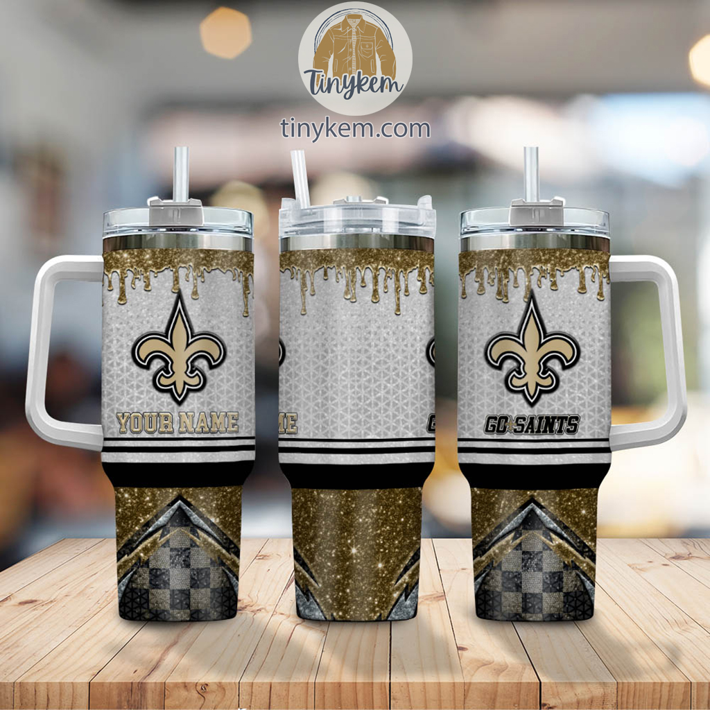 Customizable New Orleans Saints Tumbler Mug with Handle & Straw - Personalized Gift - Image 2