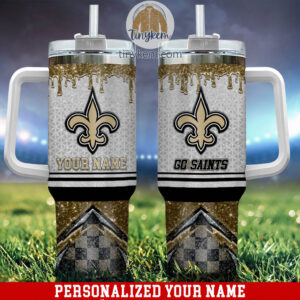 Custom New Orleans Saints Stainless Steel Tumbler with Straw - Personalize Your Name