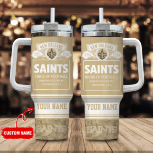 Custom New Orleans Saints Tumbler with Handle - Personalized Football Fan Gift