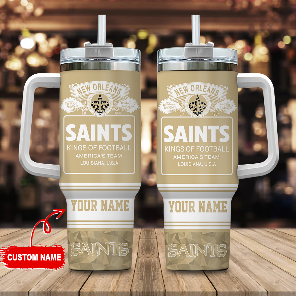 Custom New Orleans Saints Tumbler with Handle - Personalized Football Fan Gift
